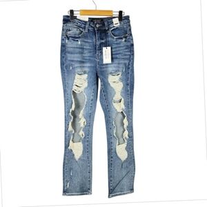 Judy Blue High Waist Vintage Destroyed Straight Leg NWT Blue Size 7/28